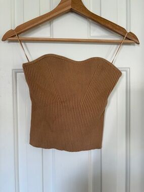 Express Camel Ribbed Sweetheart Strap Cami